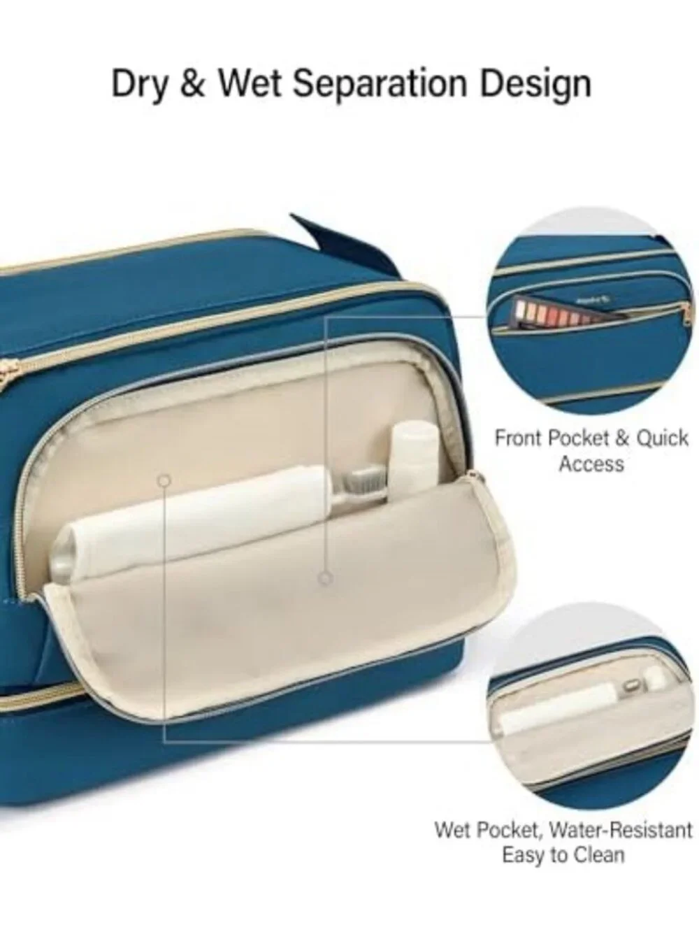 Water-Resistant Dual-Layer Travel Toiletry & Makeup Bag - Wide Open Design